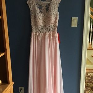 Prom Gown/Pink with White Lace